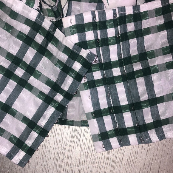 Rosie Assoulin Plaid Green and White Bustier Crop Top Size 10 - Picture 9 of 14